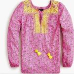 J.Crew NEW Pink Orange Multi Embroidered Cotton Voile Top in Block Print XS Photo 0