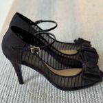 Lulu Townsend  Black Mesh Bow Pointed Toe Ankle Strap High Heels Sz 8 Photo 0