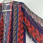 Altar'd State Boho Sheer Kimono Cover Up Red Blue Long Line Open Front Size M Photo 2