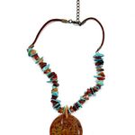 Leather with Turquoise & Jadeite sones & Hand carved horse Jadeite Pendant Blue Photo 1