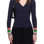 NWOT Staud Cargo Navy Multi Ribbed Cardigan Size Small Blue Photo 0