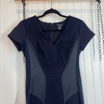 Club Monaco  Kiona Wool Blend Pencil Navy Blue V-Neck Dress Size 4 Corporate Photo 2