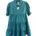 NWT HEYSON Casual Puff Sleeve Tiered Dress in Teal Blue Size L Photo 0