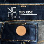 No Boundaries NoBo Juniors SZ 5 A-Line Mini Jean Skirt Mid-Rise Frayed Hem Stretch Dark Wash Photo 3