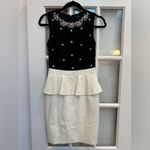 Cynthia Steffe  Black & Cream Peplum Embellished Sequin Beaded Midi Dress Size 2 Photo 13