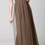 Amsale Womens Brown Strapless Ruched Bodice Chiffon Formal Gown Size 8 Photo 0
