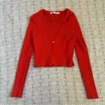 ZARA Red Cropped Ribbed Knit Cardigan Photo 3