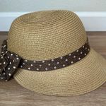 Nicole Marciano 100% Straw Split Brim Bow Polka Dot Summer Hat Tan Photo 1