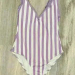 Kona Sol  Purple Stripe V Neck Low Back High Leg One Piece Swimsuit Size L Photo 0