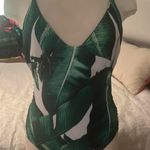 Green and White Palm Leave One Piece Swimsuit with cutouts Size M Photo 1