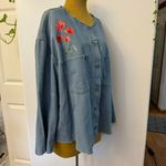 Women's Blue Denim Jacket with Floral print Size M Photo 2