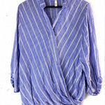 Elan  M Casual Blue Striped Loose Fit Blouse Top Photo 0