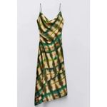 ZARA  Satin Effect Limited Edition Cowl Neck Midi Slip Dress Asymmetrical Hem S Photo 2