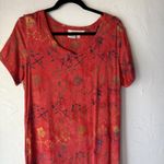Norm Thompson Dress Vintage 90s Small Red Floral 100% Rayon Short Sleeve‎ Maxi Photo 1