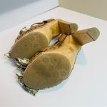 Vintage CROWN women’s wood platform heels "miss america" floral fabric bow Sz 7M Tan Photo 8