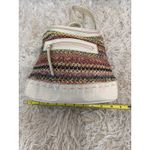 Crazy Horse Woven Crochet Backpack Cream Faux Croc Trim Top Handle Zip Front White Photo 4