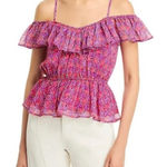 AQUA ‎ Off The Shoulder Ruffle Top Floral Print Pink Purple Blouse - Size S Photo 0