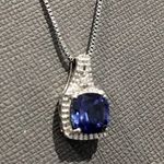 Kay Jewelers Blue Sapphire Diamond Pendant Sterling Silver Box Chain Necklace 18” long Photo 2