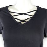 Faded Glory  Womens Swing Top Shirt Crisscross Bodice Short Sleeve Black Large Photo 2