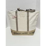 Victoria's Secret Victoria’s Secret Canvas Tote‎ Structured Shoulder Bag Gold Glitter Cream Color Photo 2