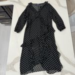 Anthropologie Maeve by  Sheer PolkaDot Ruffle Midi Dress Womens Small Black/White Photo 3
