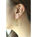 14K Pure Gold Double Dolphin Shaped Motif Hoop Earrings Photo 3