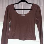 Brown square neck cropped long sleeve top Photo 0