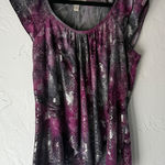 Dress Barn Y2k Purple Floral Silver Metallic Sleeveless Blouse Top M Fairy Grunge Photo 0
