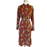 MOUSSY Shirt Dress Button Down Floral Burnt Orange Brown Long Sleeve Midi M EUC Size M Photo 8