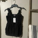 Pink Lily  Black Eyelet Tie Tank Top Photo 2
