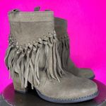 sbicca  Kathrin Taupe Suede Fringe Pull On Block Heel Boot Size 6.5 Photo 0