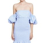 PETERSYN Winona Mini Dress In Azure gingham off shoulder puff sleeves XS Blue Photo 0