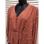 Elodie Burnt Orange/White Polkadot 3/4 Sleeve V-Neck Button Blouse Size Large Photo 1