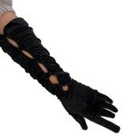 Cornelia James Stretch Velvet Long Black Gloves Bow Details Vintage Dollette Photo 0