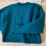 H&M Dark Green Blue Teal Fuzzy Cotton Crewneck Sweater Photo 2