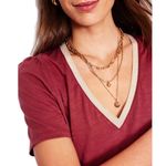 Boden Metallic Trim V Neck T Shirt Womens Size 6 Small Red Gold Photo 5