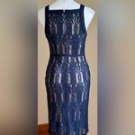 Bleuh Ciel  Blue Lace/Cream Nylon Midi Sleeveless Dress SZ M Zipper in Back Photo 4