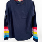 Boden Shirt Size 4 Long Sleeve Navy Blue Rainbow Cuff Sleeves T0828 Cotton Tee Photo 0