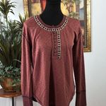 Mystree  Maroon Geometric Trim Top long sleeve pullover minimalist Boho Y2K Photo 0