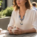 Chico's New Trident blue multi link double strand silver pendant necklace chic Photo 1