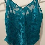 VTG 80s 90s Colesce Collection Lingerie Semi Sheer Green Floral Cropped Cami Top Blue Size L Photo 2