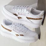 Reebok Club C Double Geo Women's Sneaker Size 6.5 White Leather Leopard Photo 0