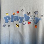 Playboy By PacSun Blue Ombre Camp Crew Neck Embroidered Cozy Pullover Sweatshirt Photo 7