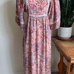 Vintage‎ Woodland Puff Sleeve Maxi Dress Mushrooms Squirrel Foxes 70s medium Pink Photo 0