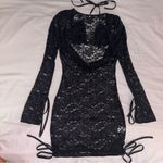 SheIn  Sheer Black Lace Dress, Long Sleeve Low Cowl Front With Triangle Top Small Photo 3