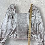 Anthropologie  Jessima‎ Crushed Velvet Blush Pink Top Sz S Smocked Puff Sleeve Photo 5