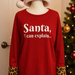 Funny Christmas Party Tee Santa I Can Explain Leopard Cuffs Festive Casual L Red Size L Photo 0
