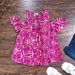 Show Me Your Mumu SMYM • Hazel Ruffle Top pink floral cold shoulder chiffon Pomegranate Punch Photo 0