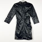 Zara Faux Vegan Leather High Neck Quarter Sleeve Backless Mini Party Dress Black Photo 0