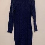 Sweater ribbed knitted navy blue turtleneck dress size woman large Photo 0